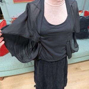 European Culture lightweight Black sleeved cape capelet Italian S